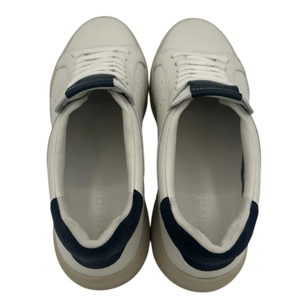 Vince Mercer Sneakers Mens Sz 8 White Navy‎ Blue Leather Slip On Shoes Casual